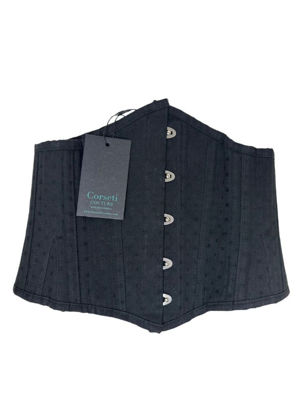 EU Imported Black Polka Dot Steel Boned Waspie Corset 24" Underbust NWT